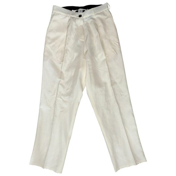 Isabel Benenato Women’s Size 40 S M White Linen Silk Drop Crotch Pleated Pants - Picture 1 of 11